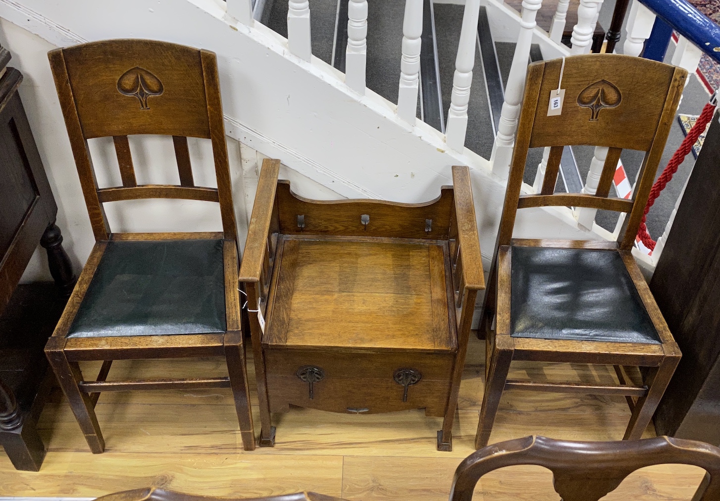William Neatby (1860-1910) - A pair of Arts and Crafts oak side chairs, width 45cm, depth 42cm, height 101cm